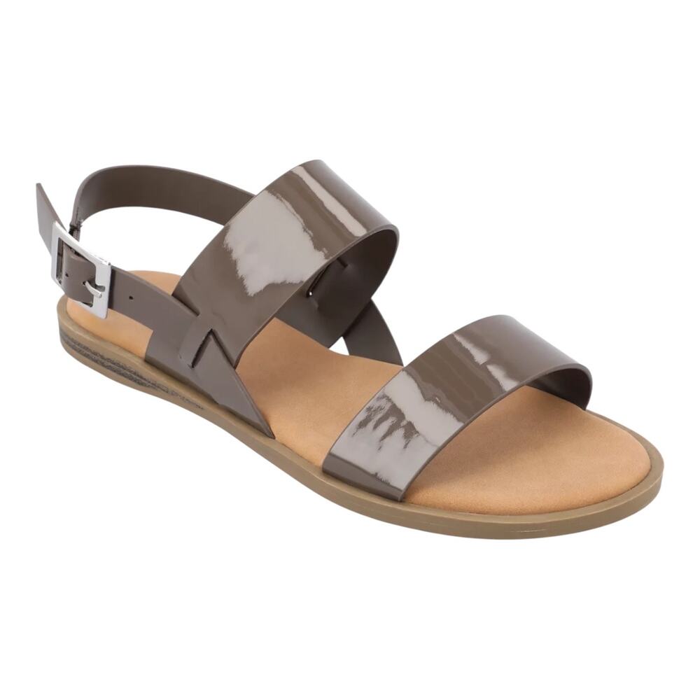 Journee Collection Women's Lavine Double Strap Flat Sandals Taupe Patent Size 6